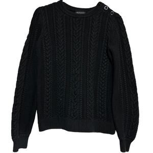 Banana Republic Cotton Cable Knit Sweater Crewneck Button Detail Black Small